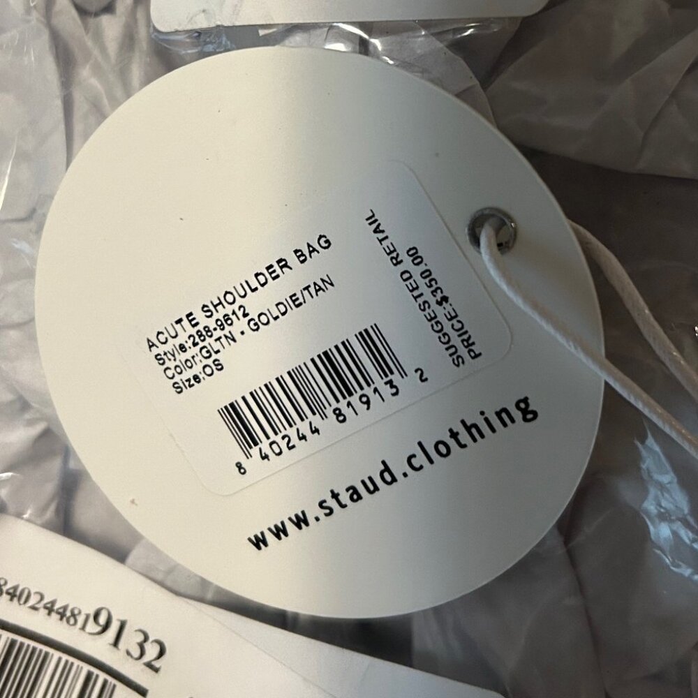 Iconic STAUD "Acute" Napa Leather Shoulder Bag in Goldie/Tan, NWT - Picture 9 of 13